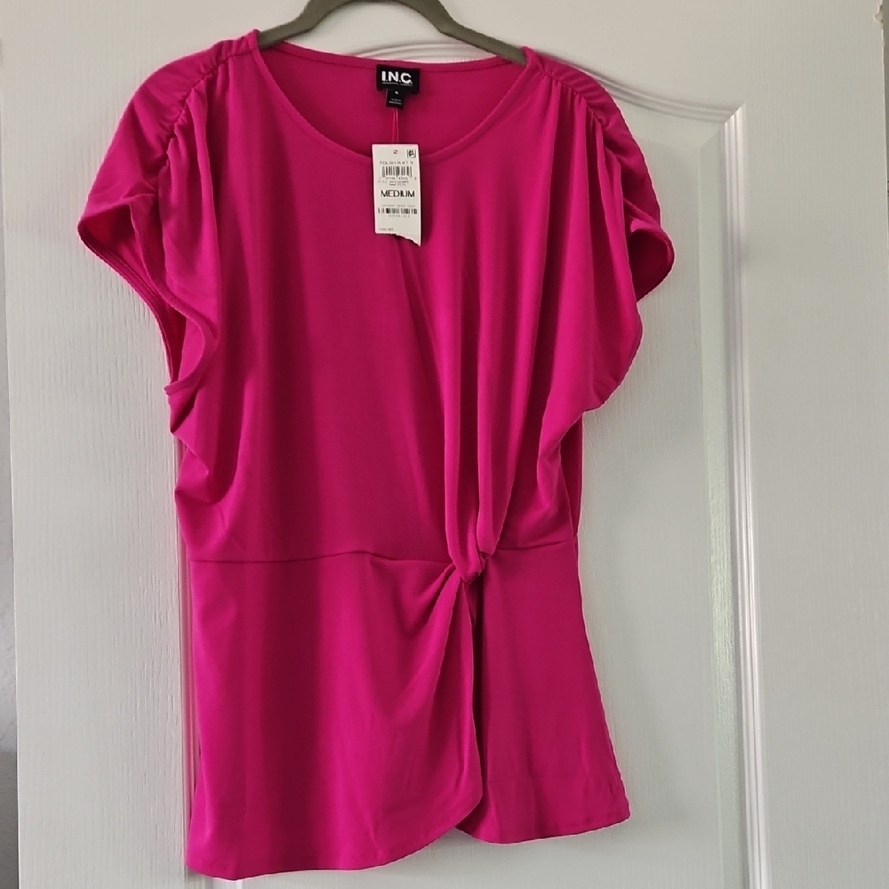 INC International Concepts Pink Flutter Sleeve Blouse with Tie Front